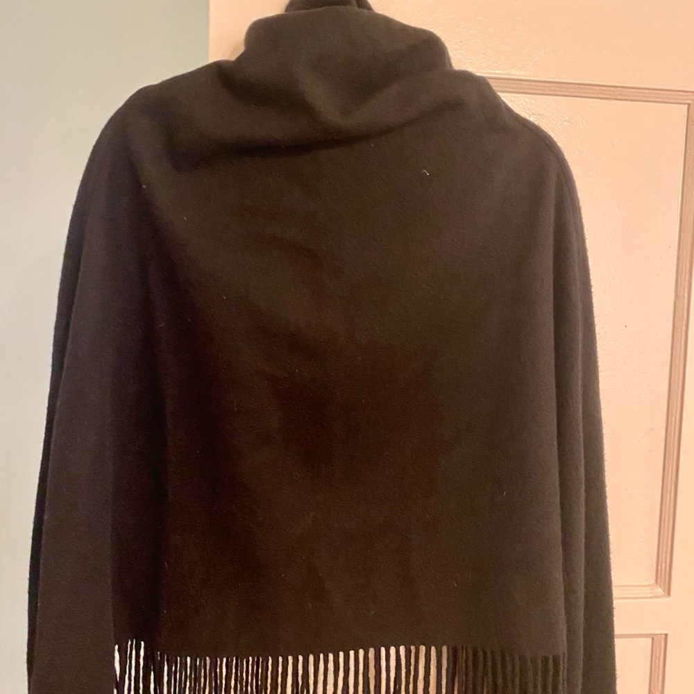 Hermes black turtleneck shawl poncho